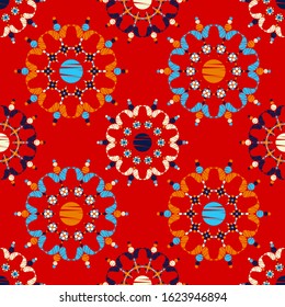 Paisley ornament. Polka dots. Ikat. Traditional ornament. Vector illustration for web design or print.