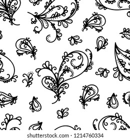 Paisley ornament seamless pattern. Turkish cucumber print for textiles. Doodle freehand drawing. Vector illustration.