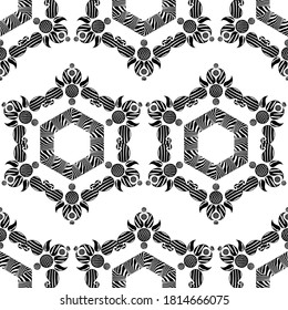 Paisley ornament. Texture with Zebra stripes. Black-white. Seamless background. Ikat. Vector illustration for web design or print.