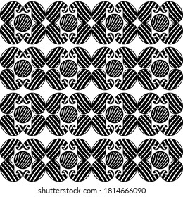 Paisley ornament. Texture with Zebra stripes. Black-white. Seamless background. Ikat. Vector illustration for web design or print.