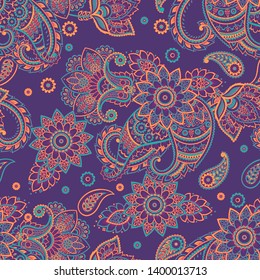 Paisley Ornamental seamless pattern. kalamkari vector fabric background