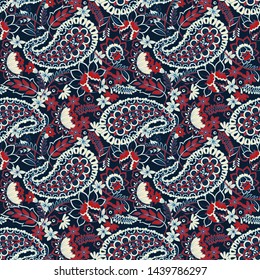 Paisley Ornamental seamless pattern. kalamkari vector fabric background