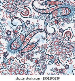 Paisley Ornamental seamless pattern. kalamkari vector fabric background