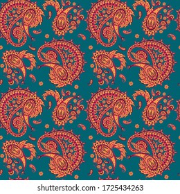 Paisley Ornamental seamless pattern. kalamkari vector fabric background