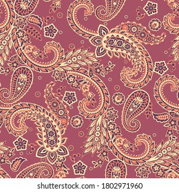 Paisley Ornamental seamless pattern. kalamkari vector fabric background