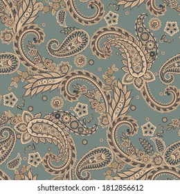 Paisley Ornamental seamless pattern. kalamkari vector fabric background