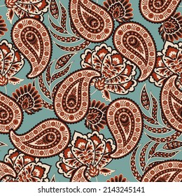 Paisley Ornamental seamless pattern. kalamkari vector fabric background