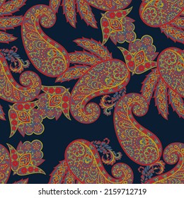 Paisley Ornamental seamless pattern. kalamkari vector fabric background
