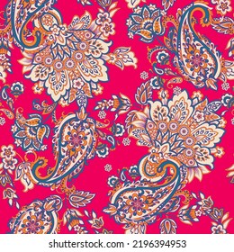 Paisley Ornamental seamless pattern. kalamkari vector fabric background