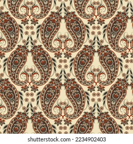 Paisley Ornamental seamless pattern. kalamkari vector fabric background