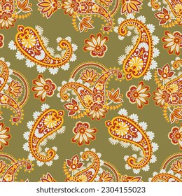 Paisley Ornamental seamless pattern. kalamkari vector fabric background