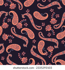 Paisley Ornamental seamless pattern. kalamkari vector fabric background