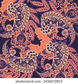 Paisley Ornamental seamless pattern. kalamkari vector fabric background