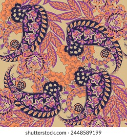 Paisley Ornamental seamless pattern. kalamkari vector fabric background