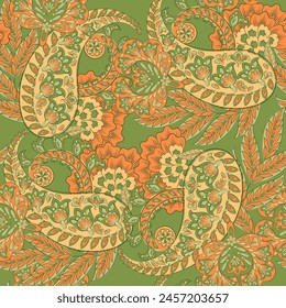 Paisley Ornamental seamless pattern. kalamkari vector fabric background