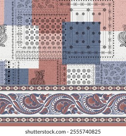 paisley patchwork border pattern on textures background