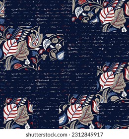 paisley patchwork pattern on navy background