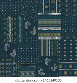 paisley patchwork pattern on navy background