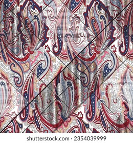 paisley patchwork pattern on white background