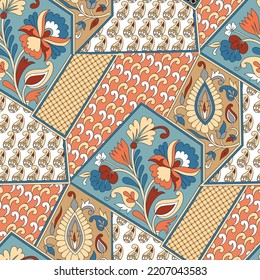 paisley patchwork seamless pattern on background