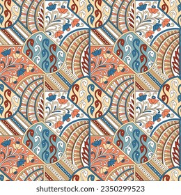 paisley patchwork seamless pattern on background