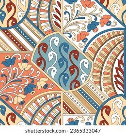 paisley patchwork seamless pattern on white background