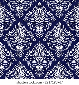 Paisley Pattern Abstract Doodle On Navy Blue Background Ethnic Seamless Pattern For Fabric Print Cloth Dress Carpet Curtains Rug Sarong Vector 