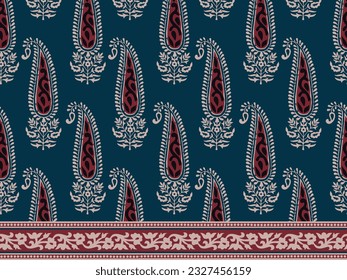 PAISLEY PATTERN AJRAKH BAGRU SANGANER BLOCK PRINT AND BATIK PRINT DIGITAL PRINT SEAMLESS TEXTILE PATTERN WITH BORDER IN EDITABLE FILE