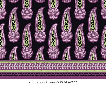 PAISLEY PATTERN AJRAKH BAGRU SANGANER BLOCK PRINT AND BATIK PRINT DIGITAL PRINT SEAMLESS TEXTILE PATTERN WITH BORDER IN EDITABLE FILE