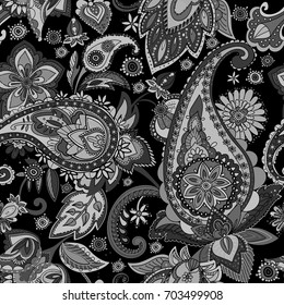 Paisley. A pattern based on the traditional textile figure "Turkish cucumber" or "Paisley". Vintage style. Black and white