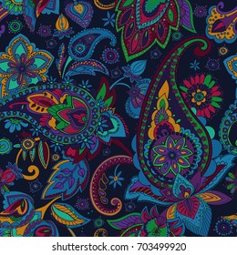 Paisley. A pattern based on the traditional textile figure "Turkish cucumber" or "Paisley". Vintage style. Blue