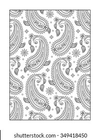 Paisley pattern coloring page for adults (children ok, too), or monochrome decorative background.
