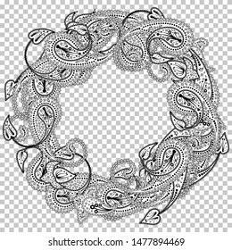 Paisley Pattern With Copy-Space Frame. Transparency Grid Design. Vector Illustration.