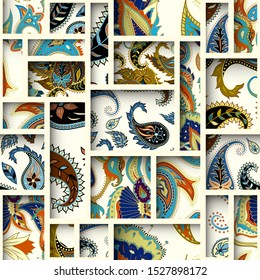 Paisley pattern in cut out block design style. Seamless vector pattern.