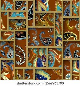 Paisley pattern in cut out block design style. Seamless vector pattern.