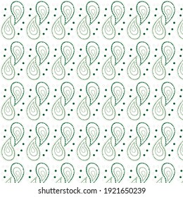 Paisley pattern decor green. Bedclothes. Factory textiles.On a white background.