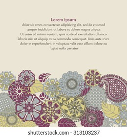Paisley pattern, floral card. Doodles Abstract Vector