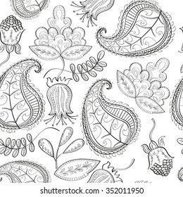 Paisley pattern. Floral seamless background. Hand drawn illustration. 
