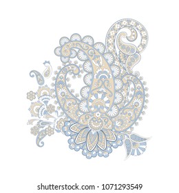 Paisley pattern with flowers in indian batik style. 