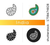 Paisley pattern icon. Pine cone shape. Zoroastrianism religion. Cypress Tree. Symbol of life and eternity. Asian culture. Linear black and RGB color styles. Isolated vector illustrations