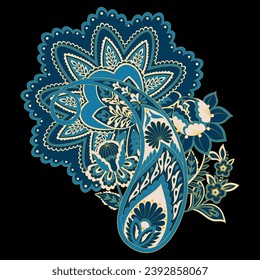 Paisley pattern in indian batik style. Floral vector illustration