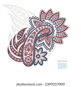 Patrón paisley en estilo batik indio. Ilustración vectorial floral