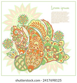 Patrón paisley en estilo batik indio. Ilustración vectorial floral