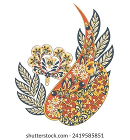 Paisley pattern in indian batik style. Floral vector illustration
