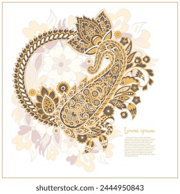 Patrón Paisley en estilo batik indio. Ilustración vectorial floral