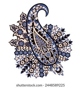 Patrón Paisley en estilo batik indio. Ilustración vectorial floral