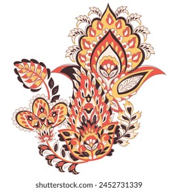 Paisley pattern in indian batik style. Floral vector illustration