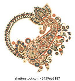 Paisley pattern in indian batik style. Floral vector illustration