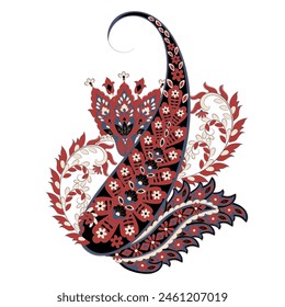 Patrón Paisley en estilo batik indio. Ilustración vectorial floral