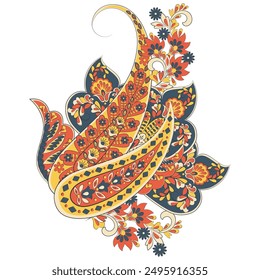 Paisley pattern in indian batik style. Floral vector illustration